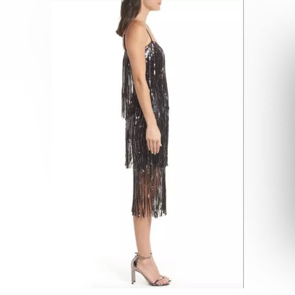 Dress the Population Roxy Iridescent Black Fringe Midi Flapper 1920s NWT Size S - Picture 3 of 12